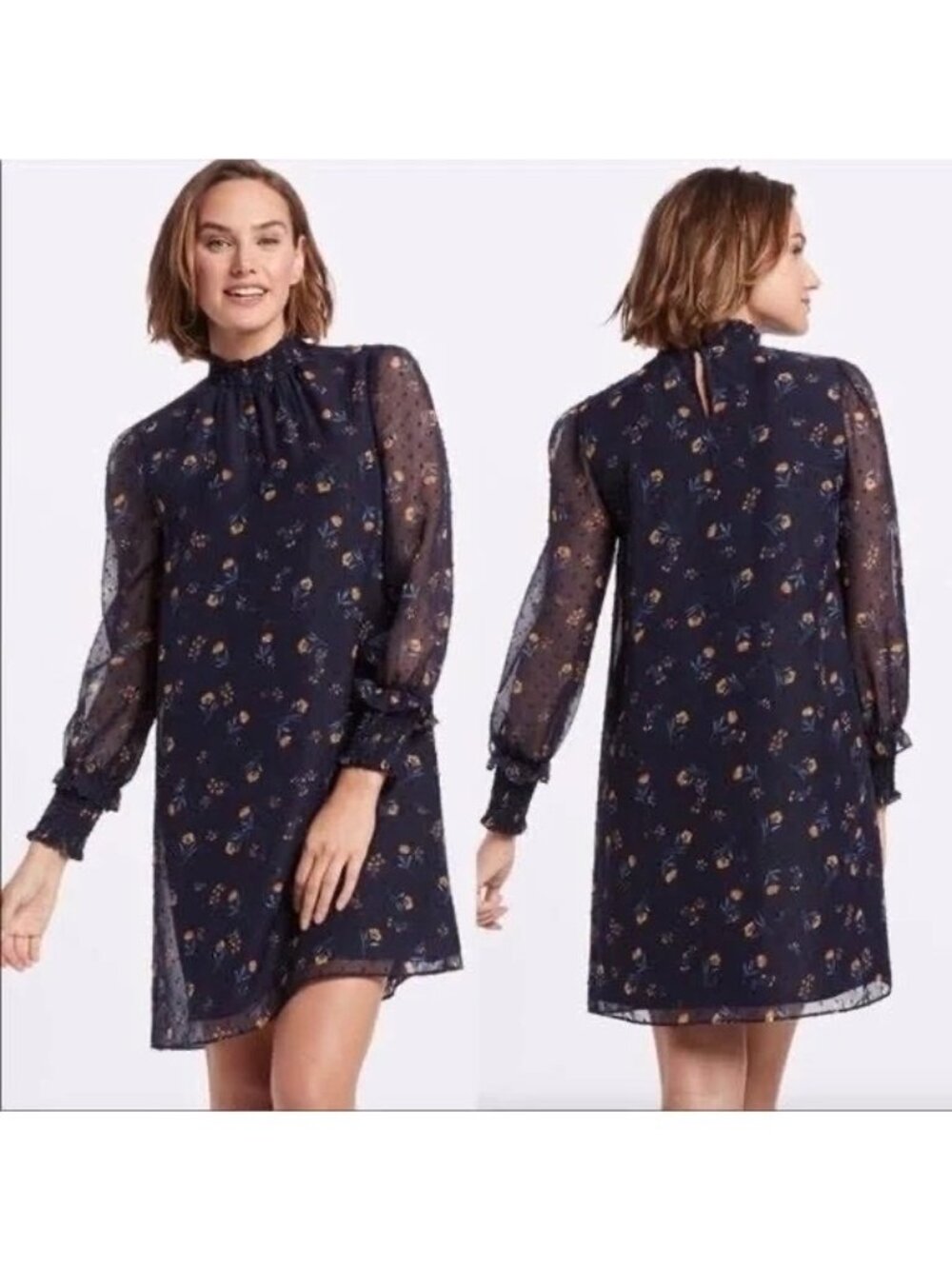 Draper James Mini Dress Plus Size 2X Floral Swiss Dot Sheer Long Sleeve Bohemian
